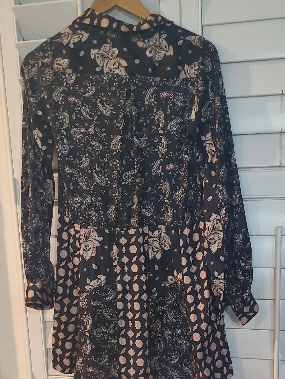 Free People Black Long-Sleeve Paisley & Floral V-Neck Dress with Blush Accents
